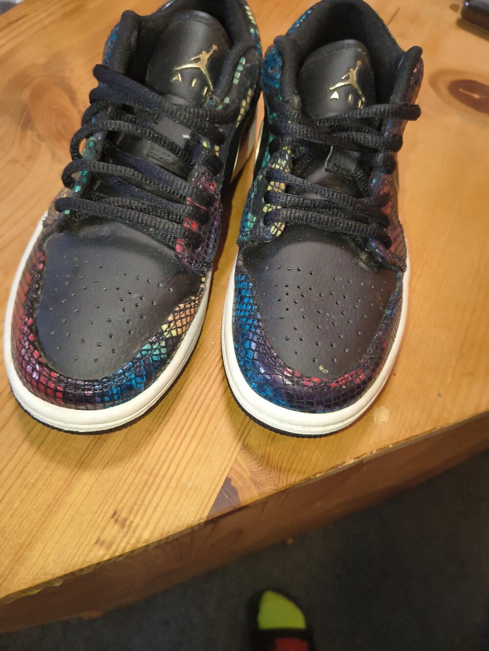 Jordan Women’s Low Top Sneakers - Black with Rainbow Snake Print